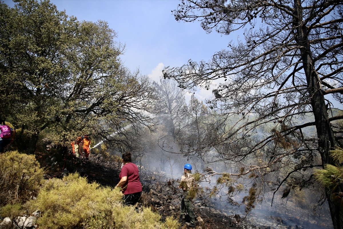 Muğla'nın Fethiye ilçesinde ormanlık alanda çıkan yangın havadan ve karadan müdahaleyle...