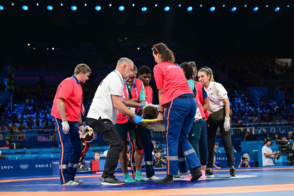 Paris 2024 Olimpiyat Oyunları'nda kadınlar 76 kg serbest stil güreş müsabakası Champ De Mars...