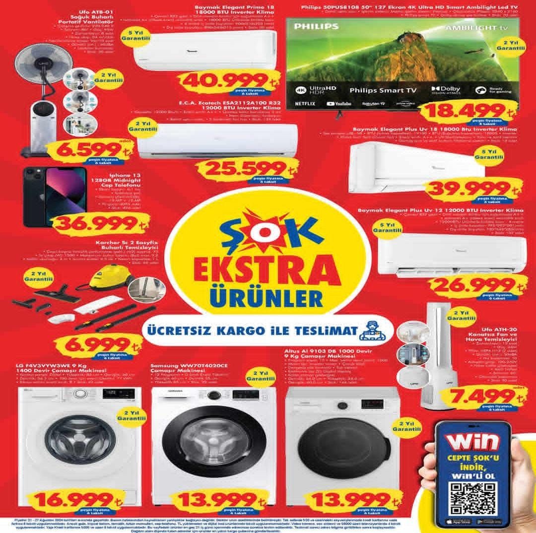 ŞOK Market 21 Ağustos 2024 İndirim Kataloğu'nda İnanılmaz İndirimler Var! iPhone 13, Klima, Philips TV, Buzdolabı...