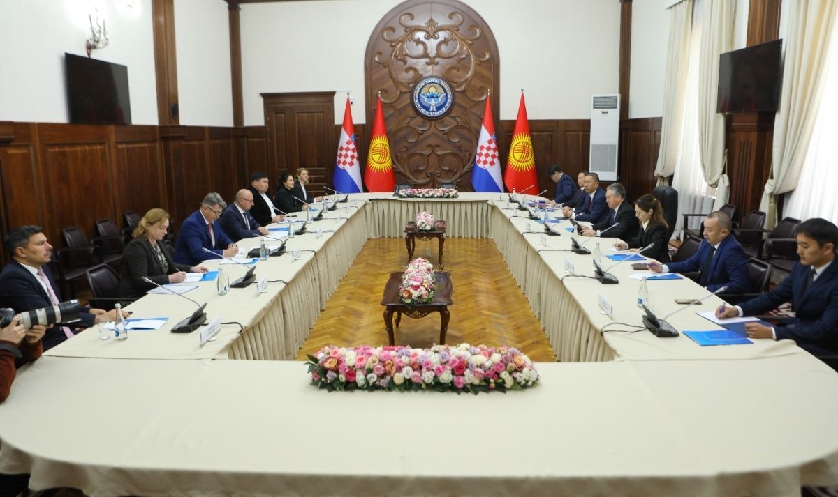 Kırgızistan Dışişleri Bakanı Ceenbek Kulubayev (solda) ve Hırvatistan Dışişleri Bakanı Gordan...