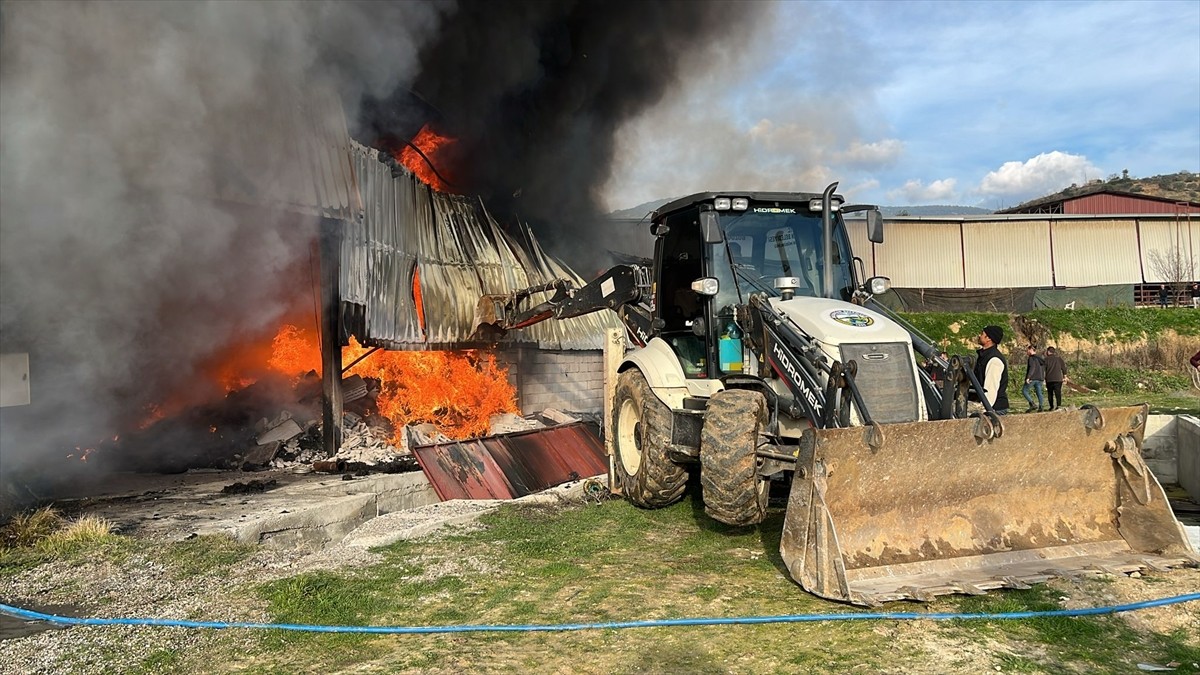 Aydın'ın Bozdoğan ilçesinde kıl çadırı üreten bir işletmede çıkan yangına müdahale...