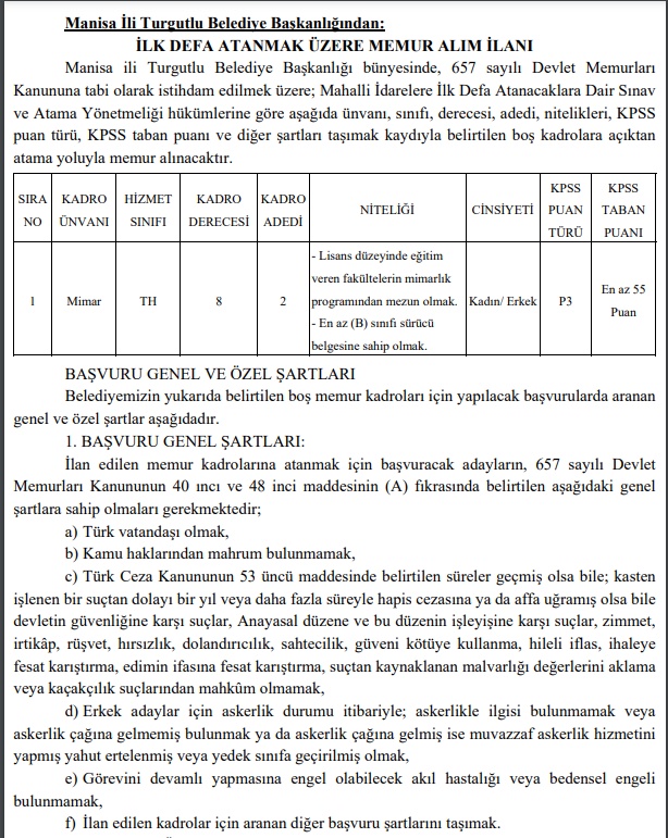 Manisa ve Niğde'deki Belediyeler 2025 Memur Alım İlanlarını Duyurdu