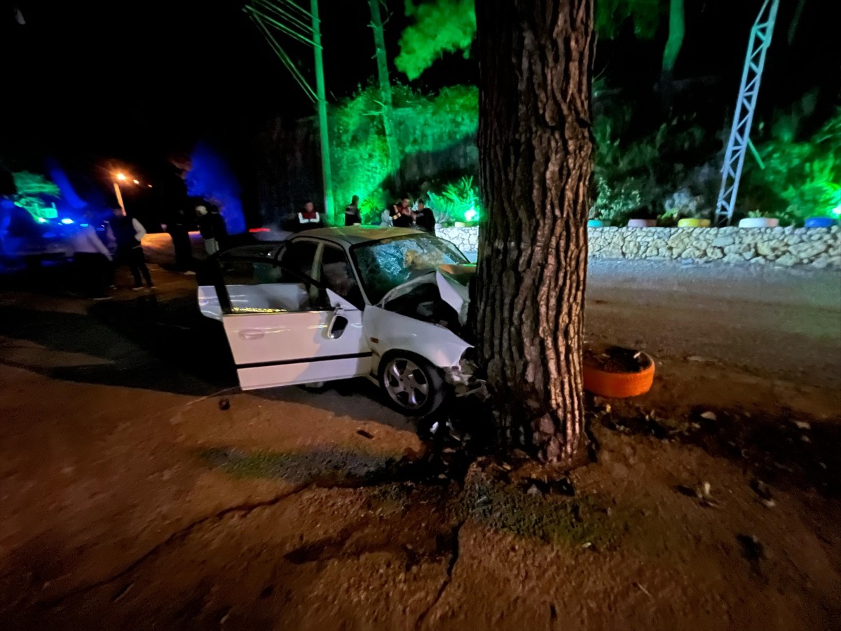 Antalya'nın Alanya ilçesinde otomobilin ağaca çarpması sonucu 1 kişi öldü, 3 kişi...