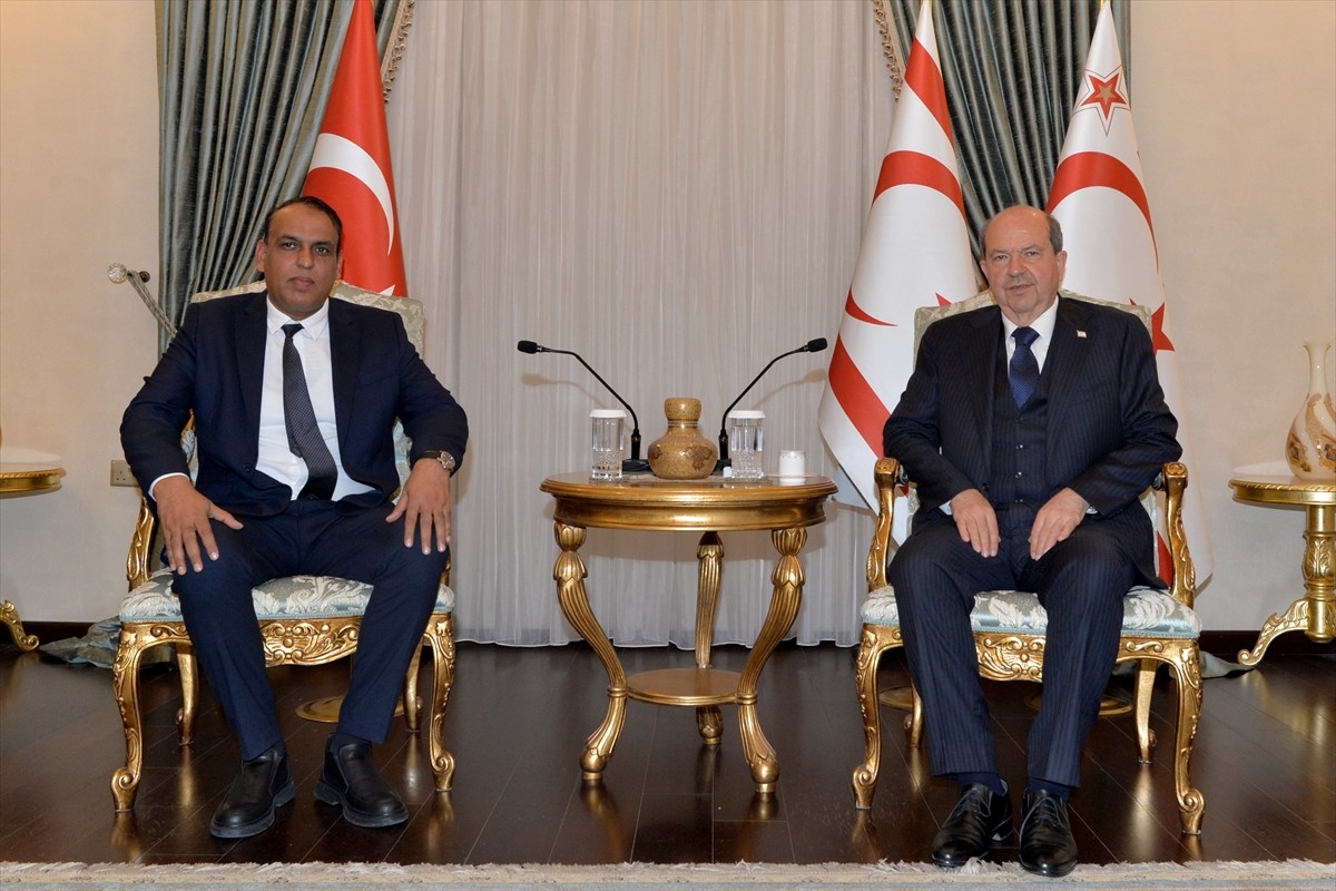 Kuzey Kıbrıs Türk Cumhuriyeti (KKTC) Cumhurbaşkanı Ersin Tatar, KKTC Cumhurbaşkanlığı ofisinde...