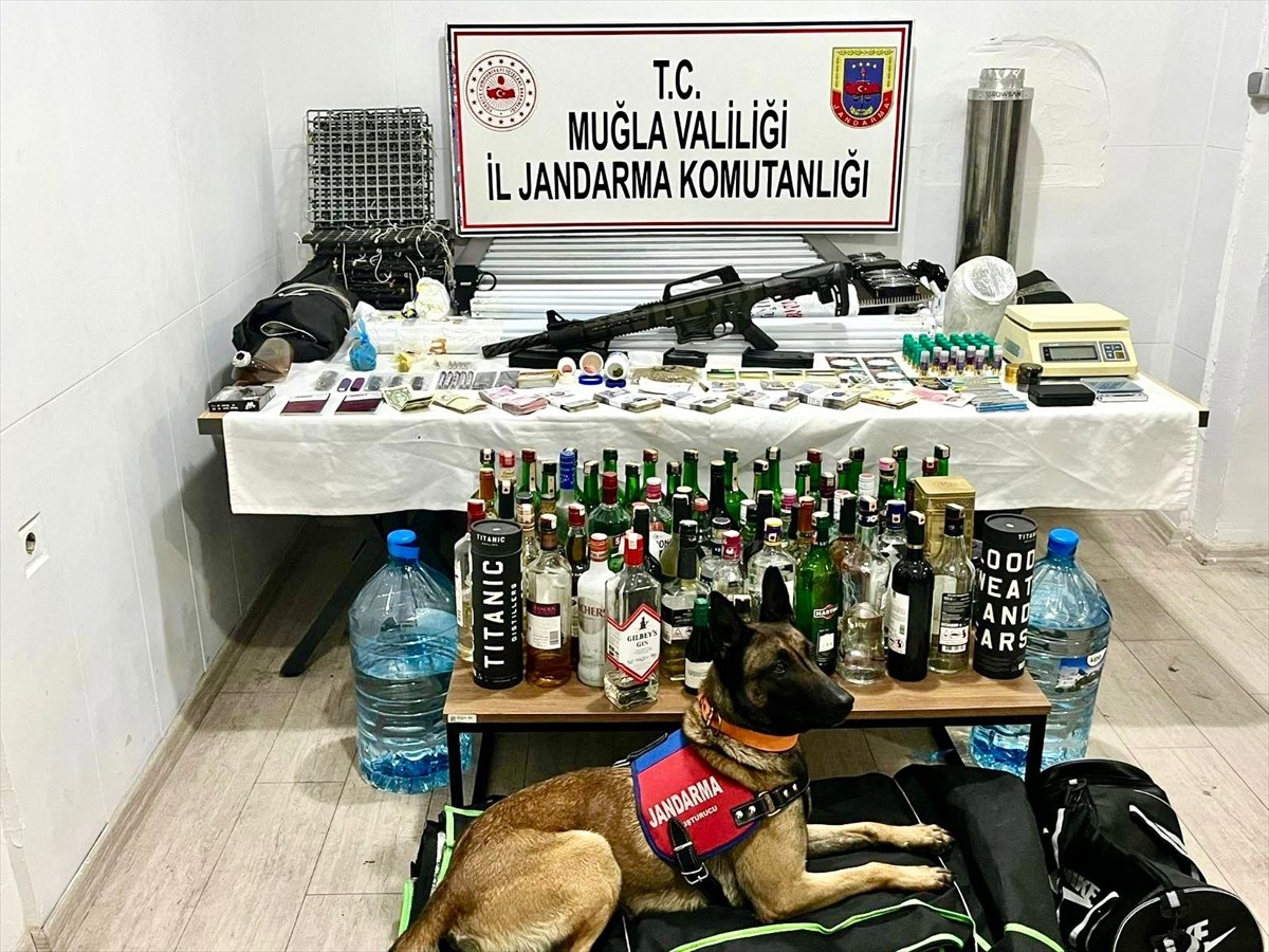 Muğla'nın Marmaris ilçesinde jandarma ekiplerinin düzenlediği uyuşturucu ve sahte içki...