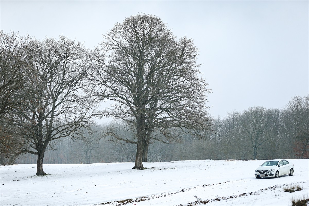 Tekirdağ'ın Kapaklı ilçesindeki İkiz Göller ve çevresi, kar yağışıyla beyaza büründü.