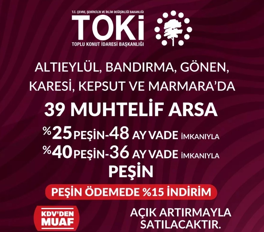 TOKİ Kocaeli'den Gaziantep'e Arsa Satışları İçin Şubat Tarihleri