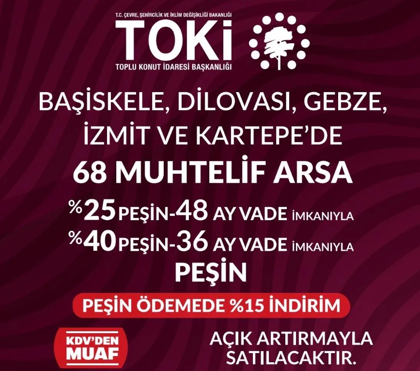 TOKİ Kocaeli'den Gaziantep'e Arsa Satışları İçin Şubat Tarihleri