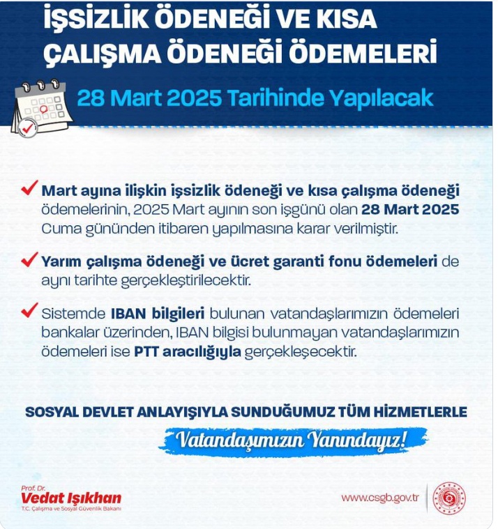 28 Mart'ta e-Devlet Üzerinden Yatırılacak İşsizlik ve Kısa Çalışma Ödenekleri