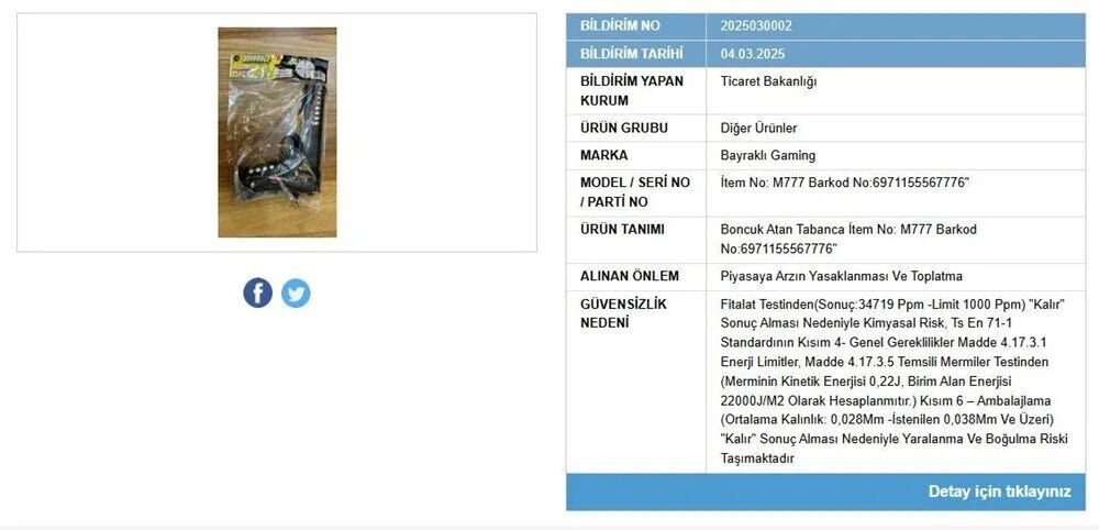 Ticaret Bakanlığı, Üç Oyuncak Türünü Piyasadan Toplattı