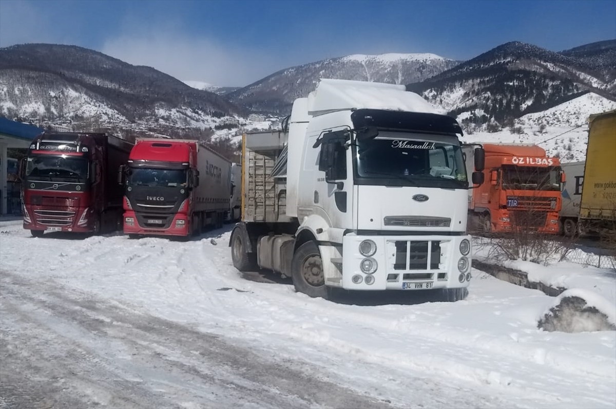 Türkgözü-Posof-Damal kara yolunda ulaşımın normale dönmesiyle tırların geçişi başladı.