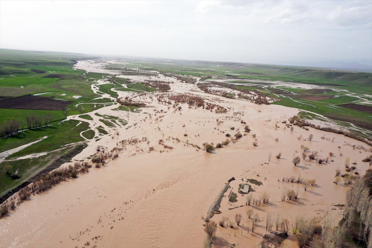Ağrı'da sağanak nedeniyle Murat Nehri'nin taşması sonucu tarım arazileri zarar gördü.  Taşkında...
