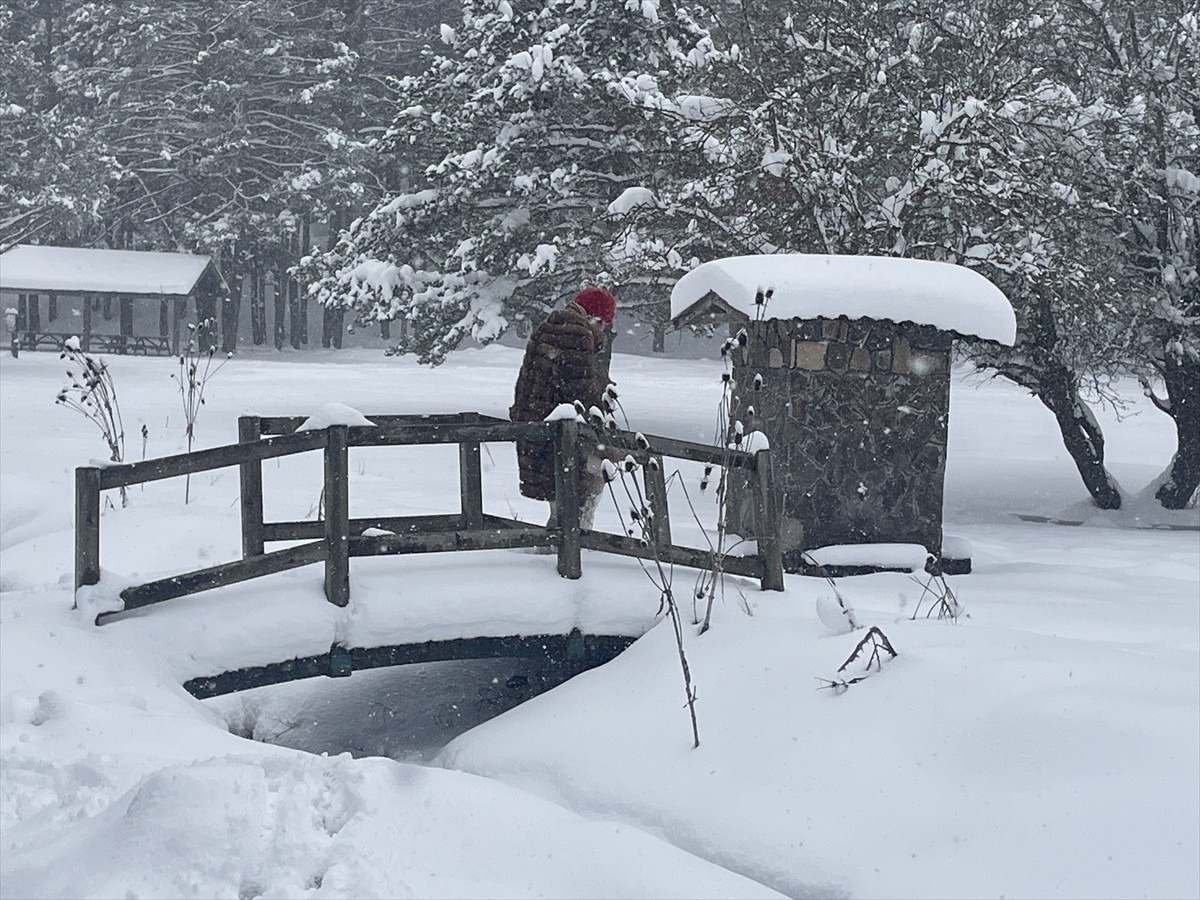 Bolu'nun doğal güzellikleriyle ünlü Abant Gölü Milli Parkı, nisan ayında yağan karın tadını...