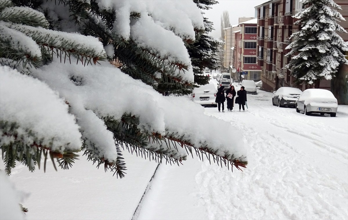 Kars'ın Sarıkamış ilçesinde kar yağışı etkili oldu.