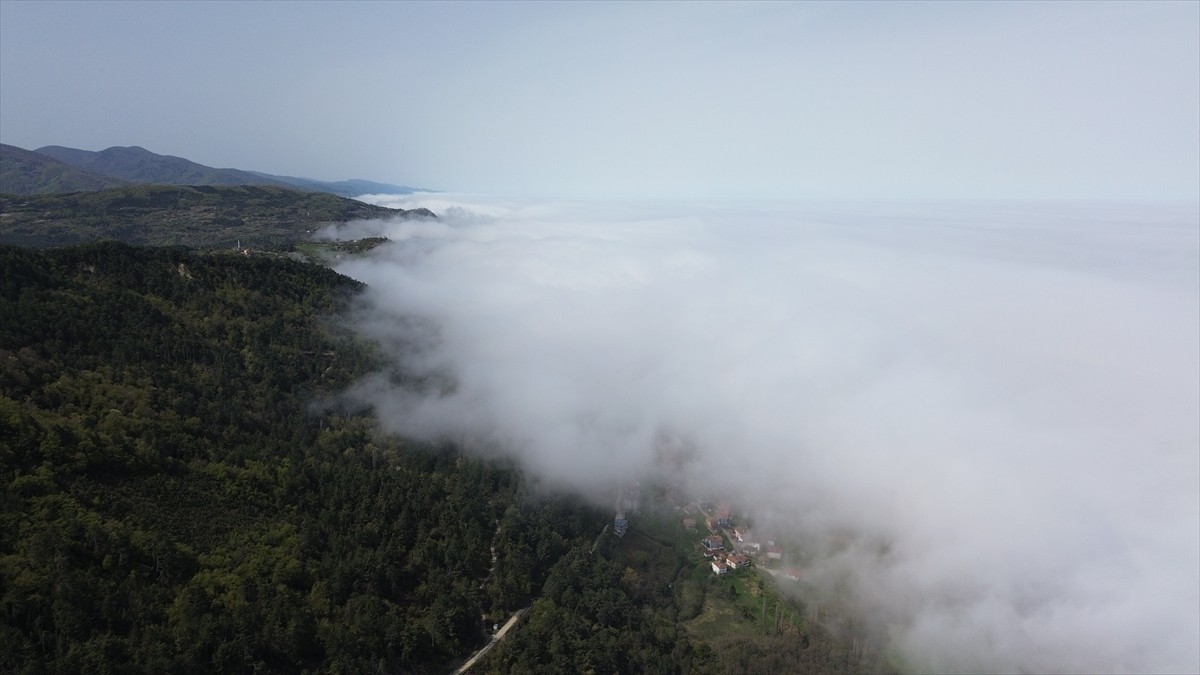 Kastamonu'nun Karadeniz sahilindeki ilçesi Abana'da etkili olan sisin oluşturduğu manzara dronla...