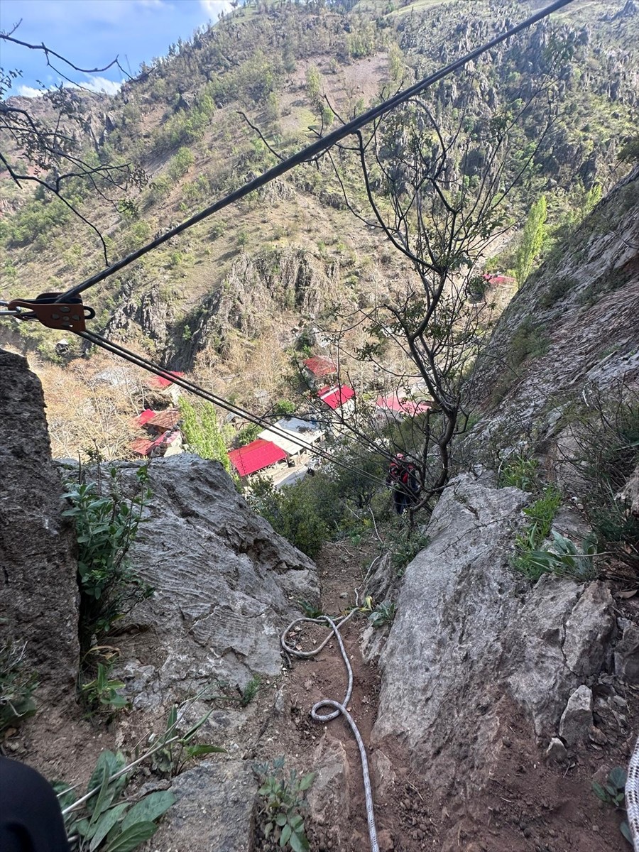  Kayseri'nin Yahyalı ilçesinde dağlık bölgede mahsur kalan 4 keçi, itfaiye ekiplerince...