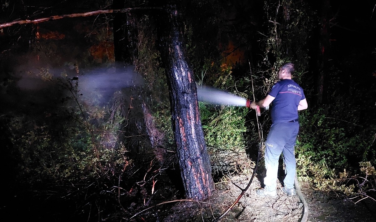 Antalya'nın Manavgat ilçesinde çıkan orman yangını, orman ve itfaiye ekiplerinin müdahalesiyle...