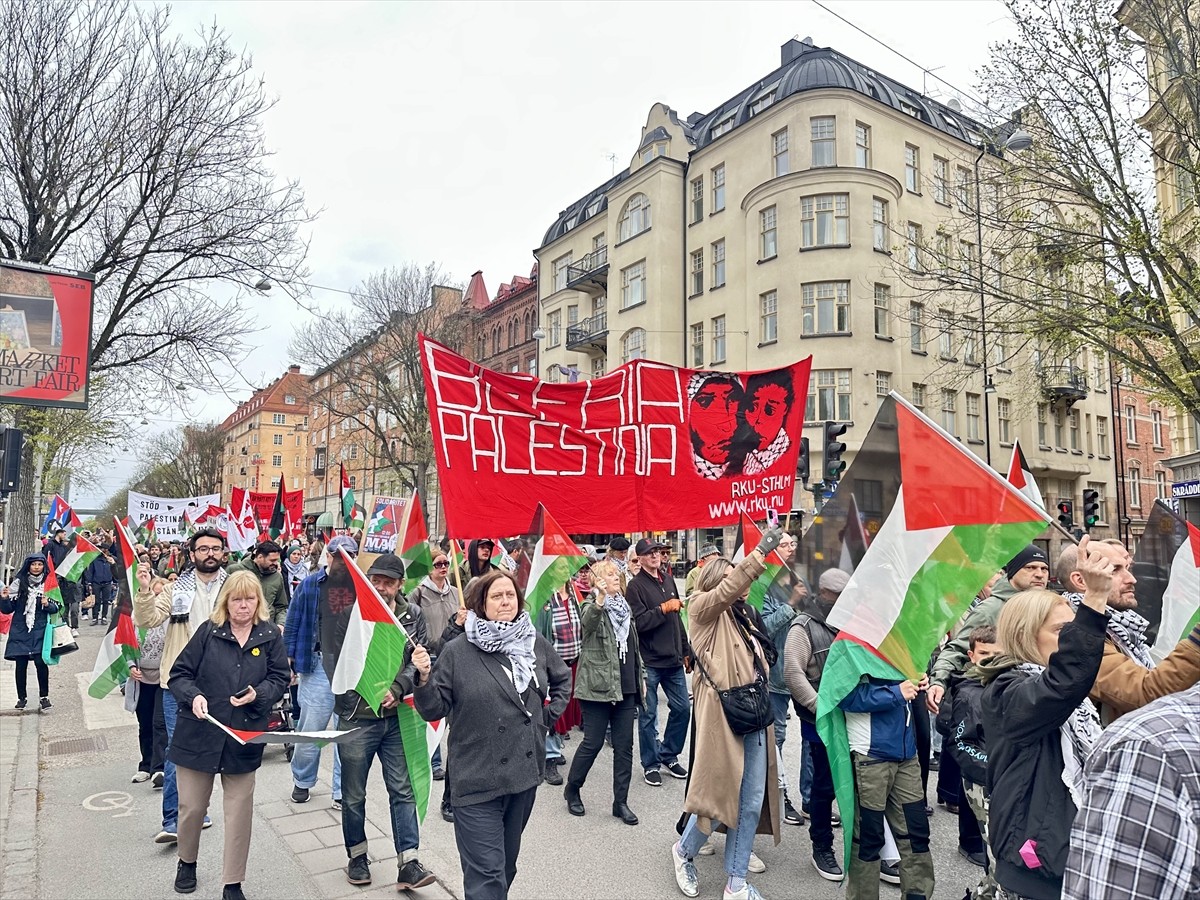 İsveç'in başkenti Stockholm'de, 1 Mayıs İşçi Bayramı dolayısıyla düzenlenen Filistin'e destek...