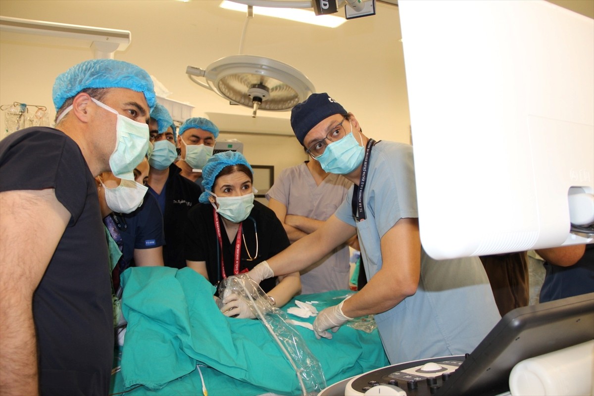 Kütahya'da 34 haftalık doğan bebeğin boynundan ameliyatla 445 gram tümör çıkarıldı.