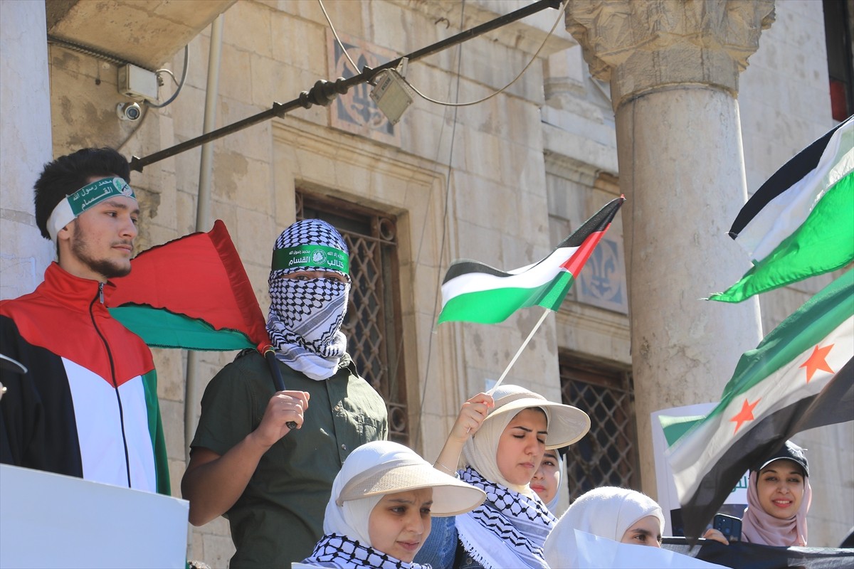 Suriye'nin başkenti Şam'da, Gazze halkıyla dayanışma ve İsrail'e finansal destek veren şirketleri...