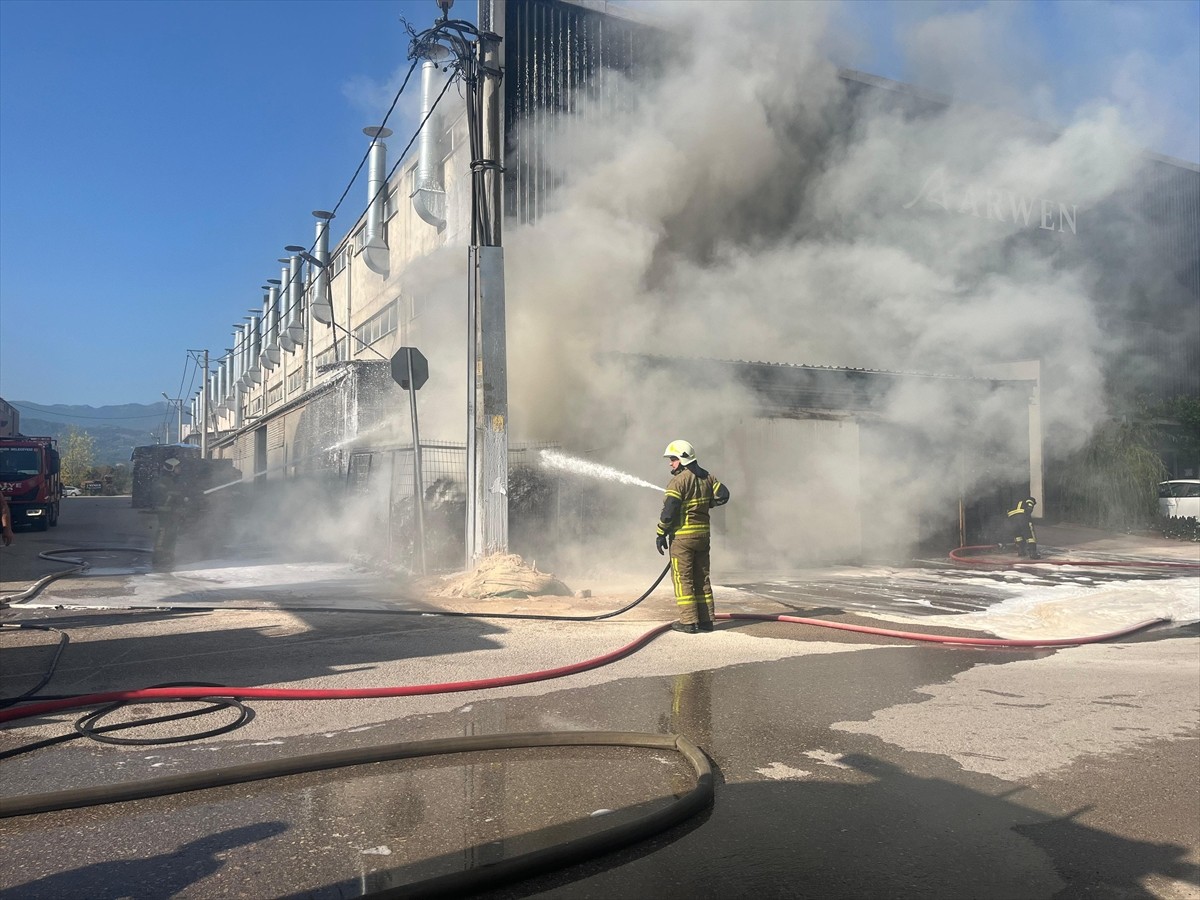Bursa'nın İnegöl ilçesinde bir mobilya fabrikasının bahçesinde çıkan yangın, itfaiye ekiplerince...
