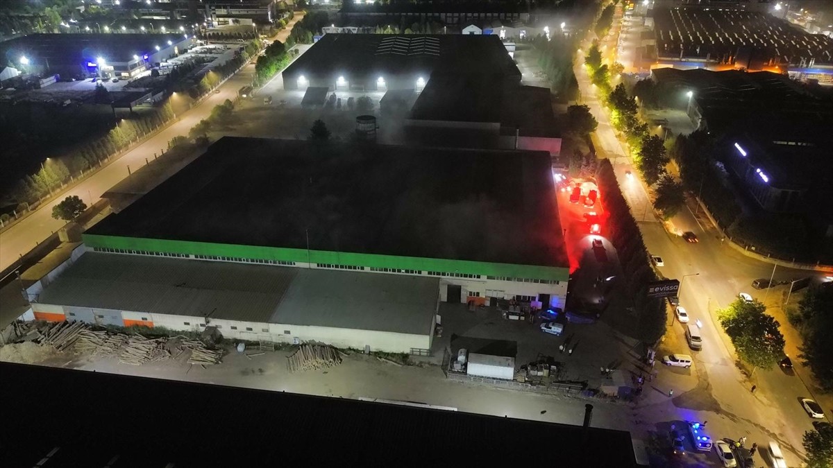 Düzce Organize Sanayi Bölgesi'ndeki mobilya üretim fabrikasında çıkan yangın hasara neden...