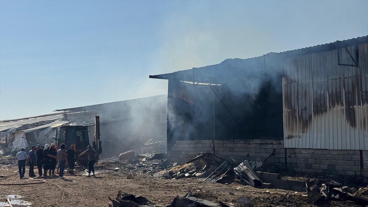 Kahramanmaraş'ın Dulkadiroğlu ilçesinde bir ev ve ahırın kullanılamaz hale geldiği yangında, 1...