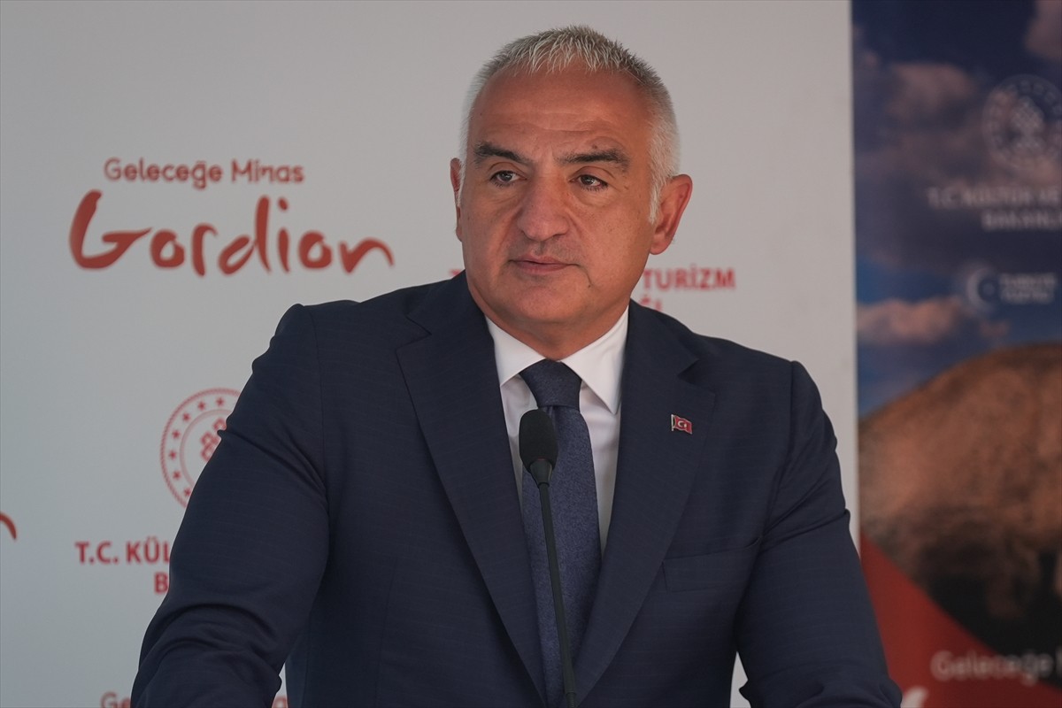 Kültür ve Turizm Bakanı Mehmet Nuri Ersoy, Gordion Müzesi bahçesinde Gordion Antik Kenti'nde...