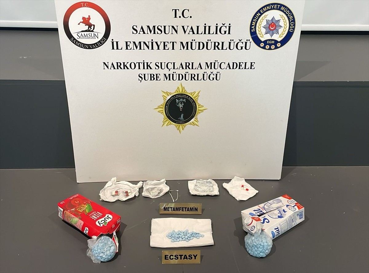 Samsun'un İlkadım ilçesinde meyve suyu ve süt kutusunda uyuşturucu ele geçirildi, 2 şüpheli...