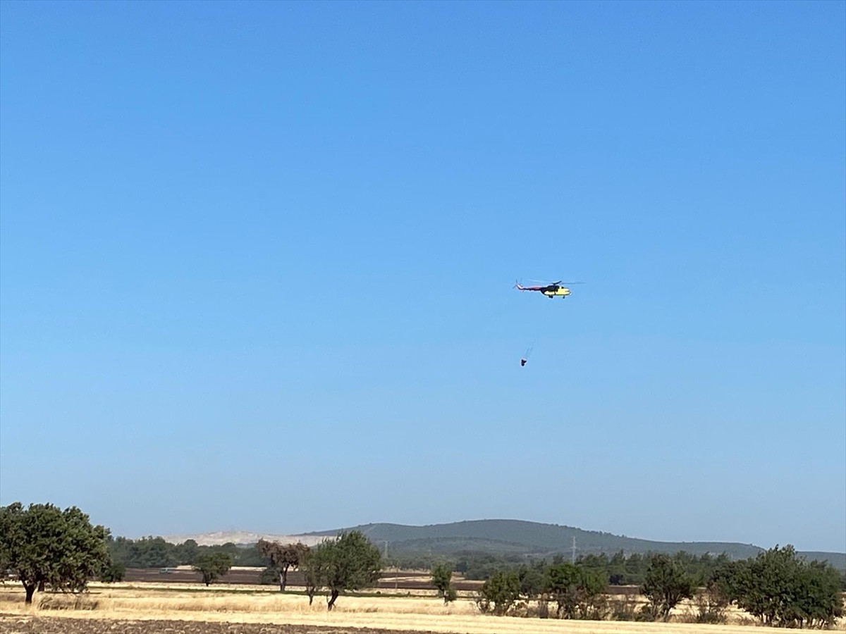 Çanakkale'nin Ezine ilçesinde tarım arazisinde çıkan yangın, havadan ve karadan müdahale sonucu...