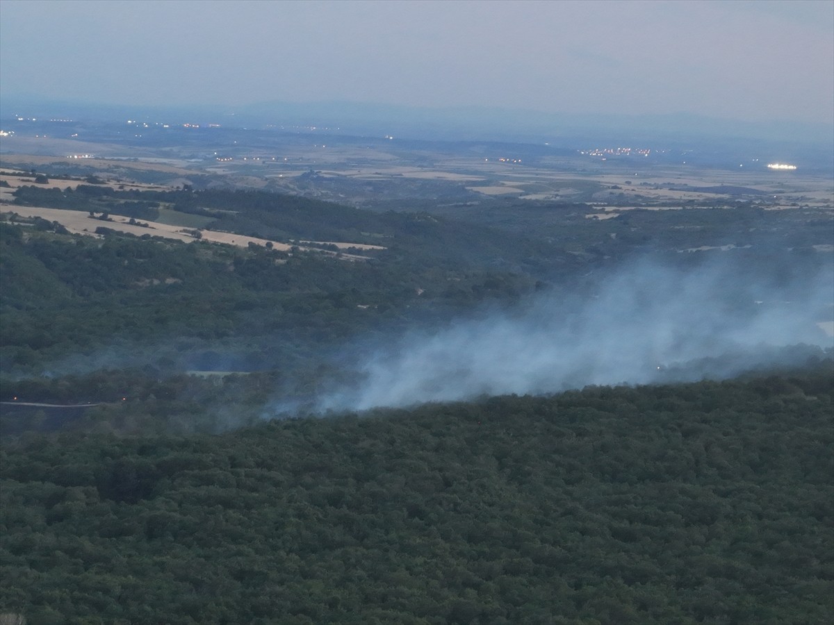 Edirne'nin Kalkansöğüt köyü yakınlarında çıkan orman yangını, ekiplerin müdahalesiyle...