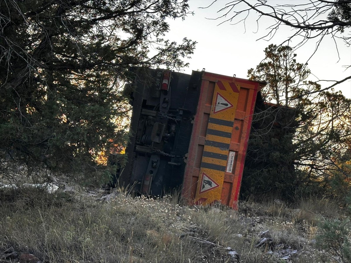 Giresun'un Alucra ilçesinde asfalt yüklü kamyonun şarampole devrilmesi sonucu yaralanan sürücü...