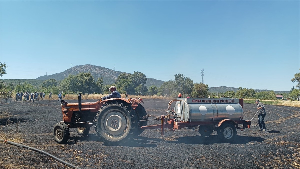 Konya'nın Beyşehir ilçesinde çıkan yangında arpa ekili alan zarar gördü.
