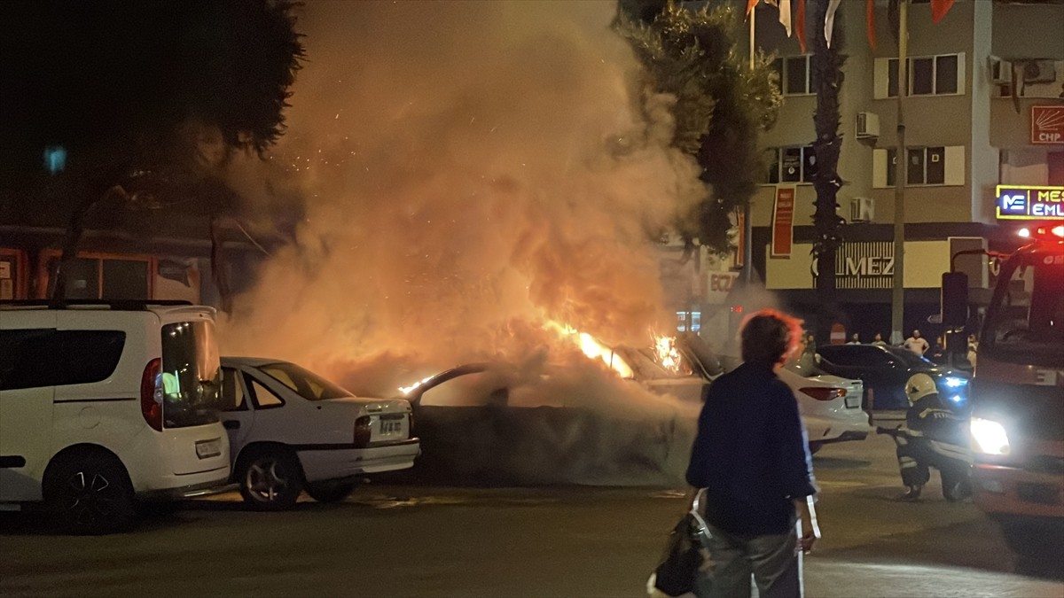 Muğla'nın Ortaca ilçesinde park halindeki iki otomobil ve bir elektrikli bisiklette çıkan yangın...
