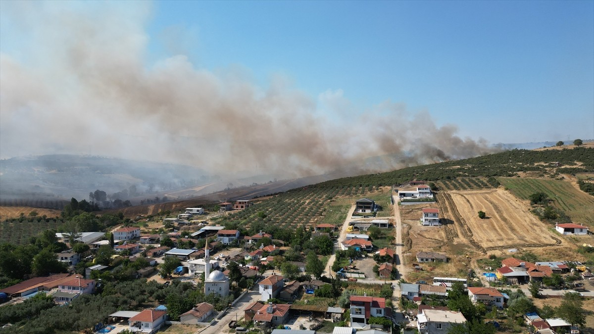 Tekirdağ'ın Şarköy ilçesinde tarım alanında başlayıp ormana sıçrayan yangına müdahale...