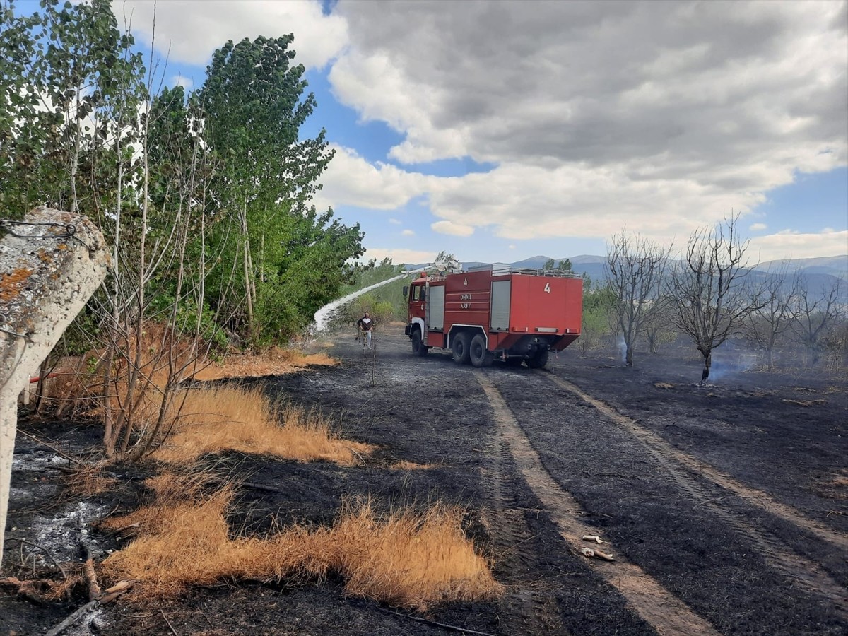 Tokat'ta, Havalimanı yakınlarında bulunan tarlada çıkan anız yangınında, yaklaşık 50 dönüm alan...