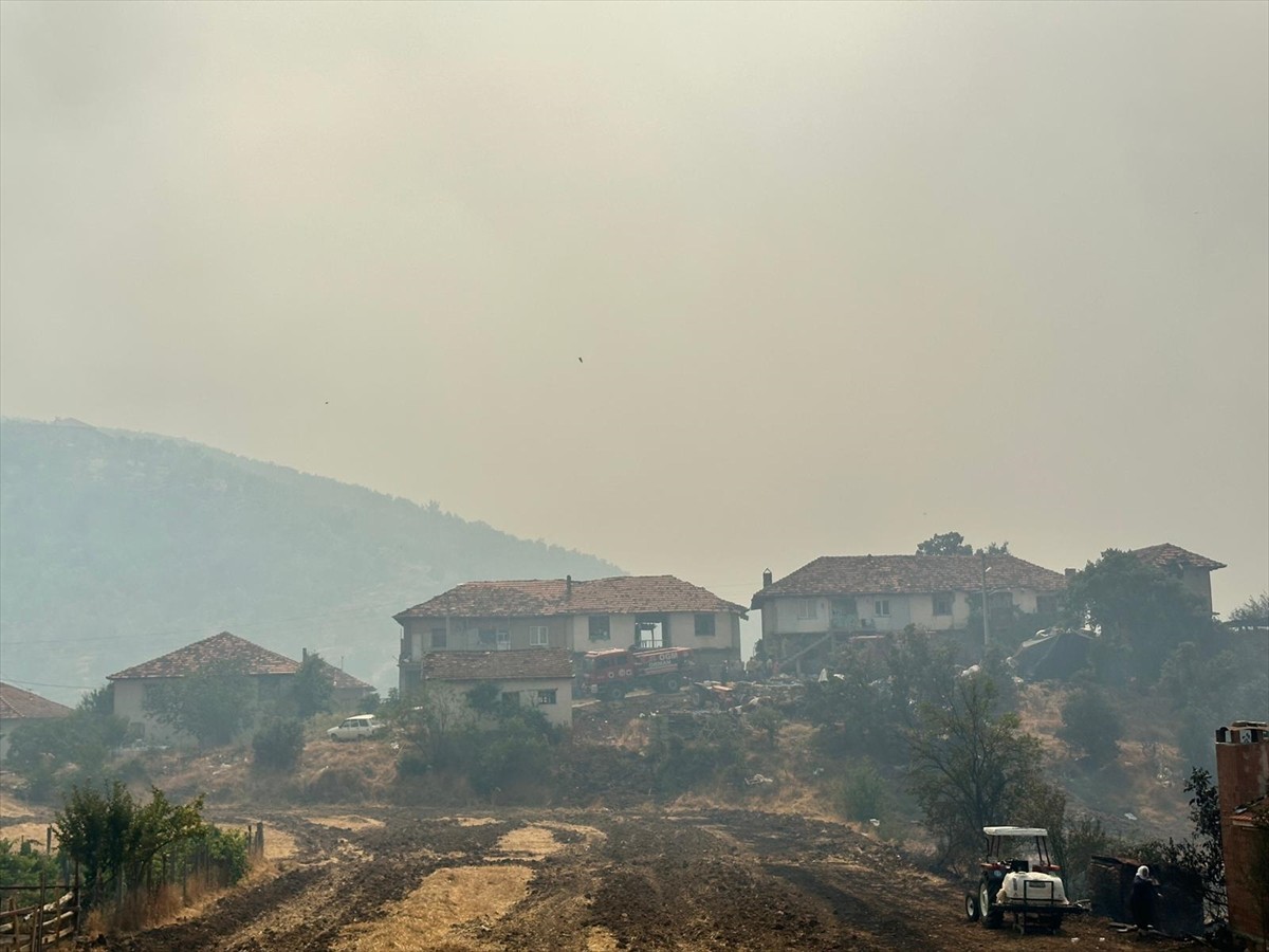 Uşak'ın Sivaslı ilçesinde meşelik alanda başlayan yangına havadan ve karadan müdahale...