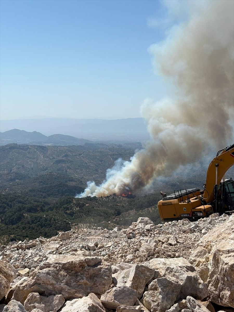 Aydın'ın Germencik ilçesi Dağyeni Mahallesi'nde çıkan orman yangınına havadan ve karadan müdahale...