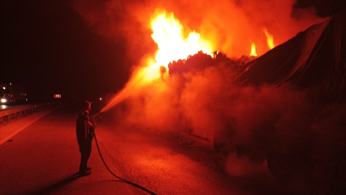 Çorum'un Sungurlu ilçesinde seyir halinde yangın çıkan tırda hasar oluştu.