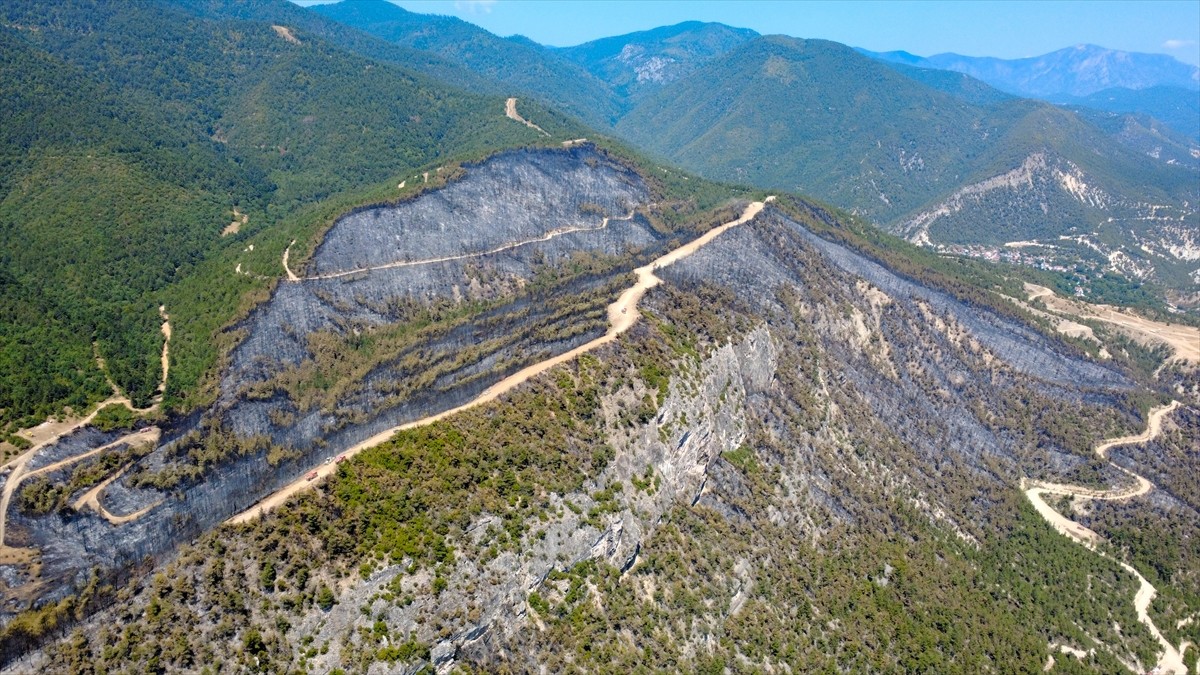Karabük’te, havadan ve karadan yaklaşık 31 saat süren müdahaleyle kontrol altına alınan yangında...