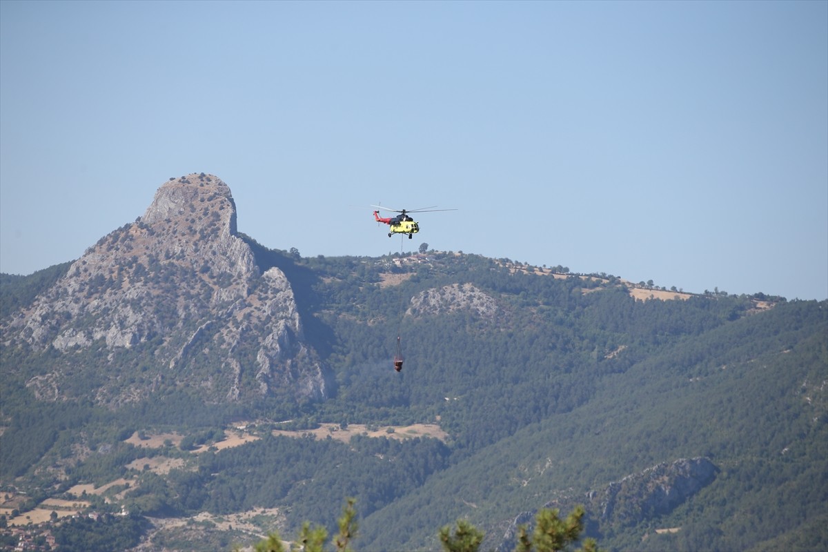 Sinop'un Durağan ilçesinde çıkan ve büyük ölçüde kontrol altına alınan orman yangınına ekiplerin...