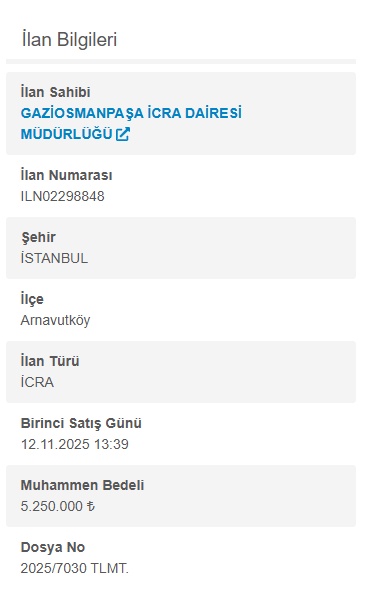 Arnavutköy'de İcra Satışı: Yassıören'de 1.708 m² Tarla ve Ömerli'de KİPTAŞ Dairesi İhaleye Çıkıyor