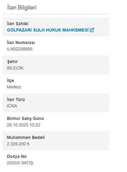 Bilecik'te Mahkeme İhalesi: Merkez ve Gölpazarı'nda Satılık Arsa ve Binalar, İhale Tarihleri Açıklandı