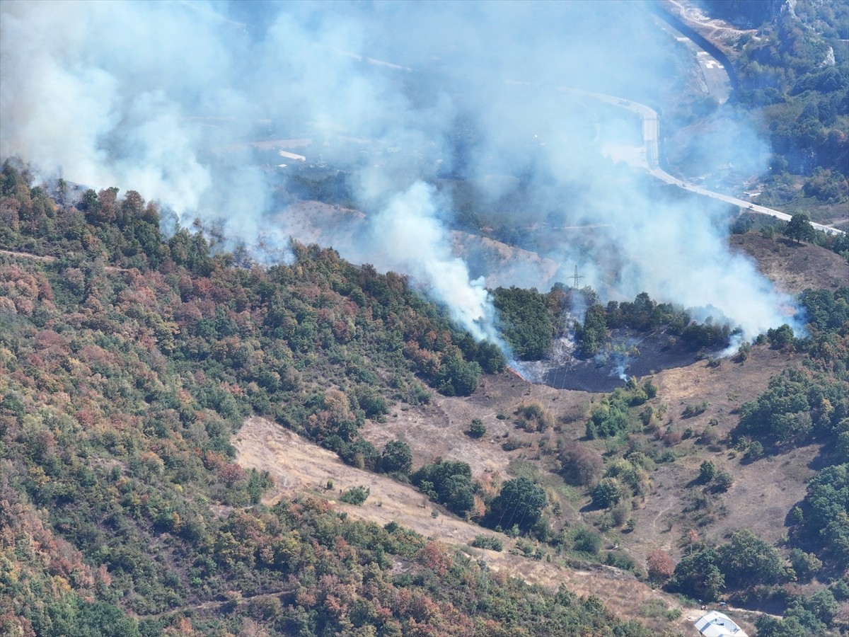 Düzce'nin Yığılca ilçesinde çıkan orman yangını söndürülmeye çalışılıyor.  