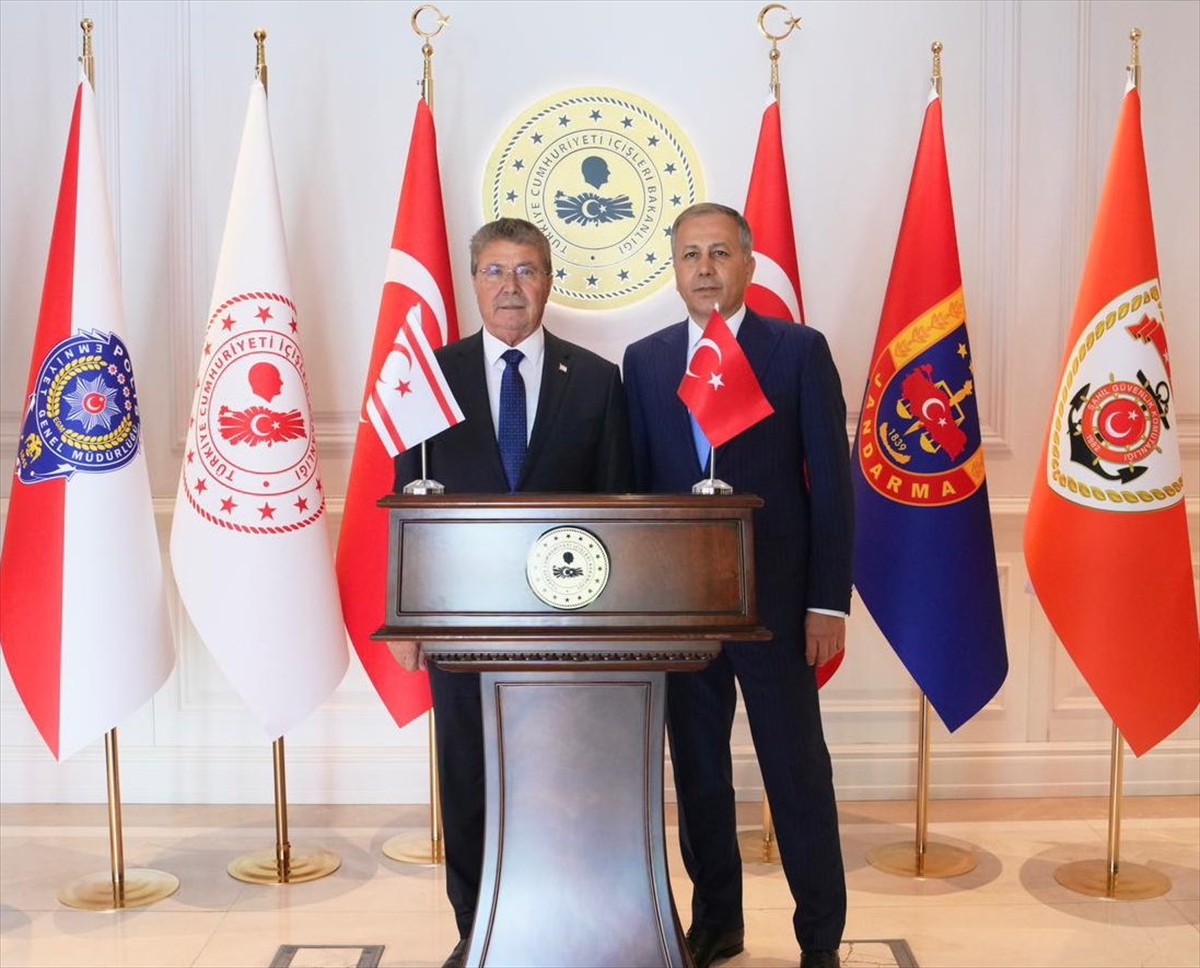 İçişleri Bakanı Ali Yerlikaya, Kuzey Kıbrıs Türk Cumhuriyeti (KKTC) Başbakanı Ünal Üstel'le...