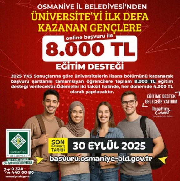 Osmaniye Belediyesi'nden İlk Kez Üniversiteye Kayıt Yaptıranlara 8.000 TL Karşılıksız Eğitim Desteği