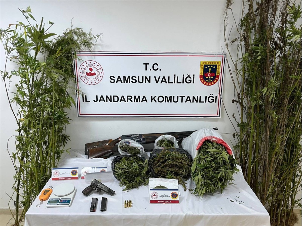 Samsun'un Salıpazarı ilçesinde evinde 9 kilo 660 gram esrar ele geçirilen zanlı gözaltına...