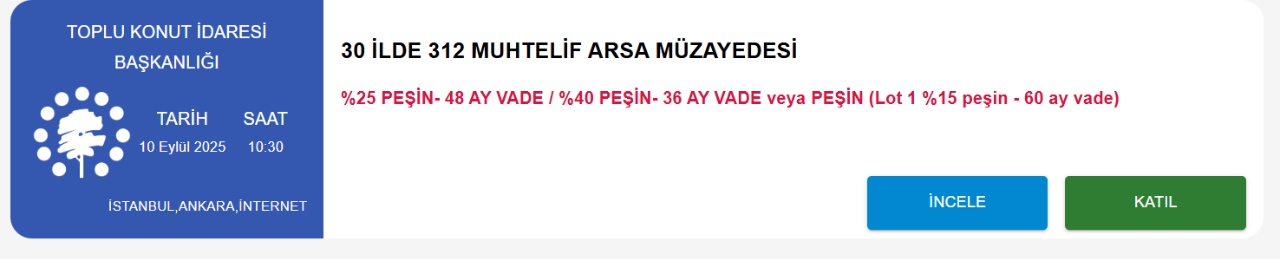 TOKİ 30 ilde 312 arsanın satışını duyurdu — Açık artırma 10 Eylül 2025'te