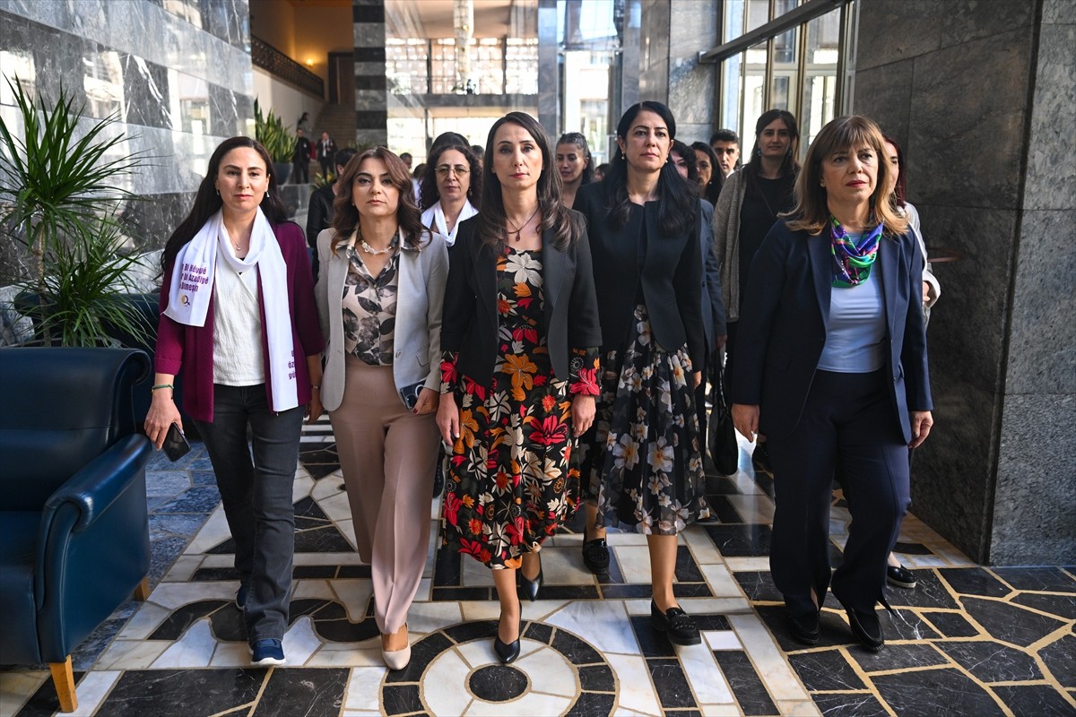 DEM Parti Eş Genel Başkanı Tülay Hatimoğulları (ortada), partisinin TBMM grup toplantısına...