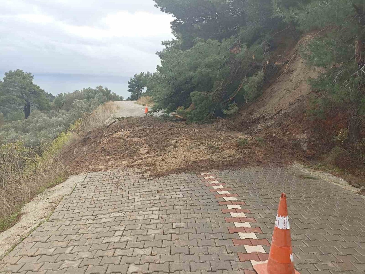 ÇANAKKALE'NİN AYVACIK İLÇESİNDE TEPEDEN YUVARLANAN KAYA PARÇASI TOPRAK KAYMASINA SEBEP OLDU.